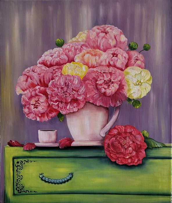 Картина. Пионы. Натюрморт