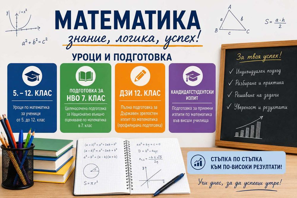 Индивидуални уроци по математика от 5 до 12 клас