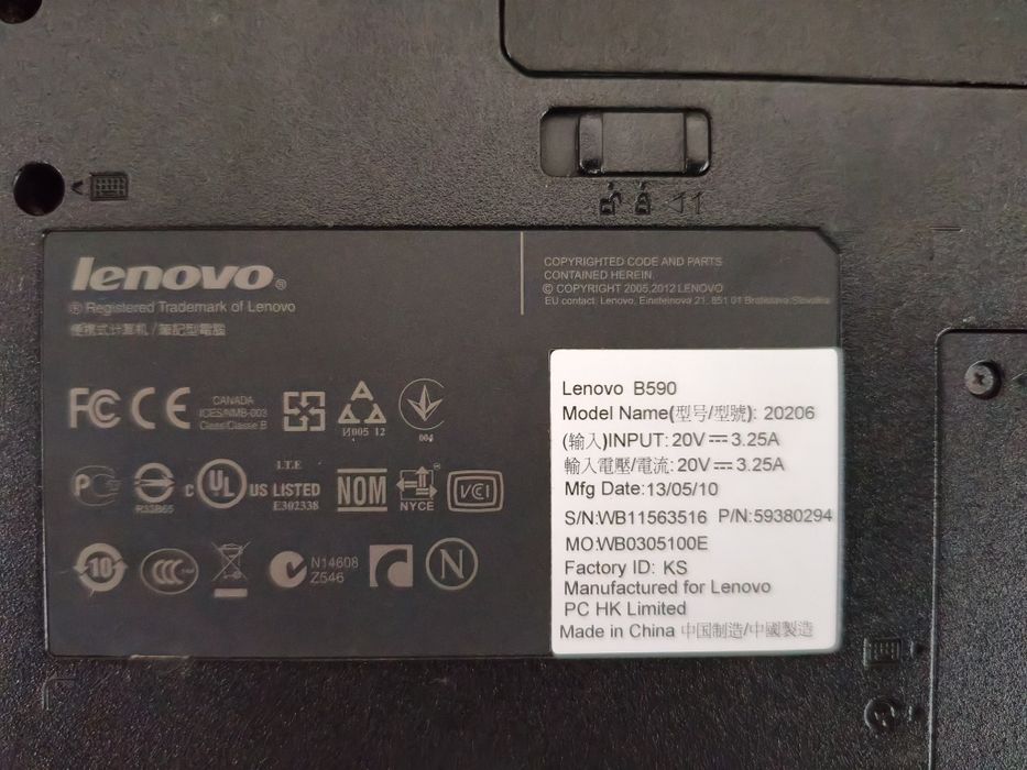 Ноутбук Lenovo B590 (модель 20206).