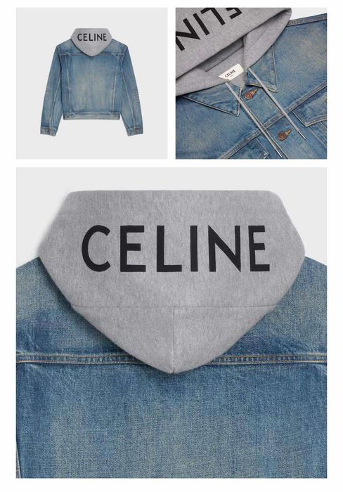 Celin€ - Свободно дънково яке с качулка и щампа