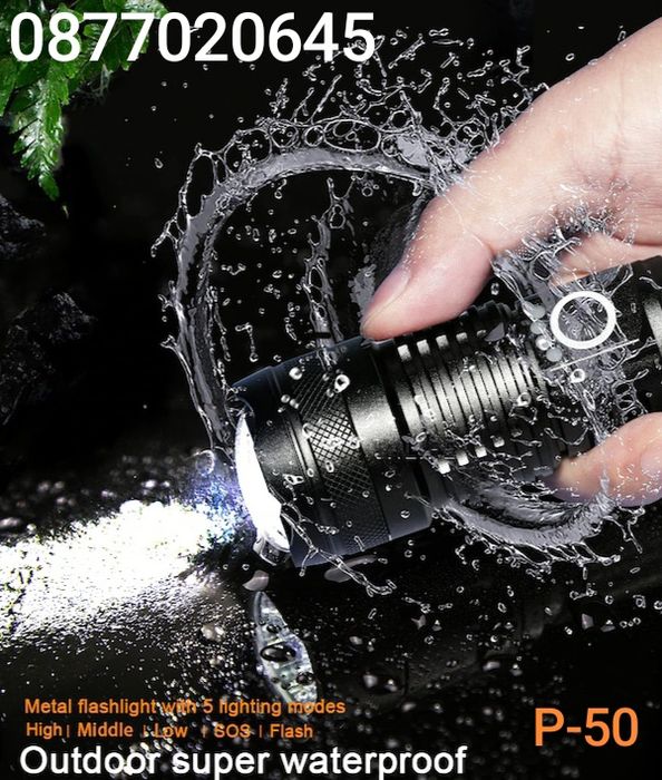 XHP50 LED фенер, алуминий, черен, 20W, презареждаем с USB комплект с