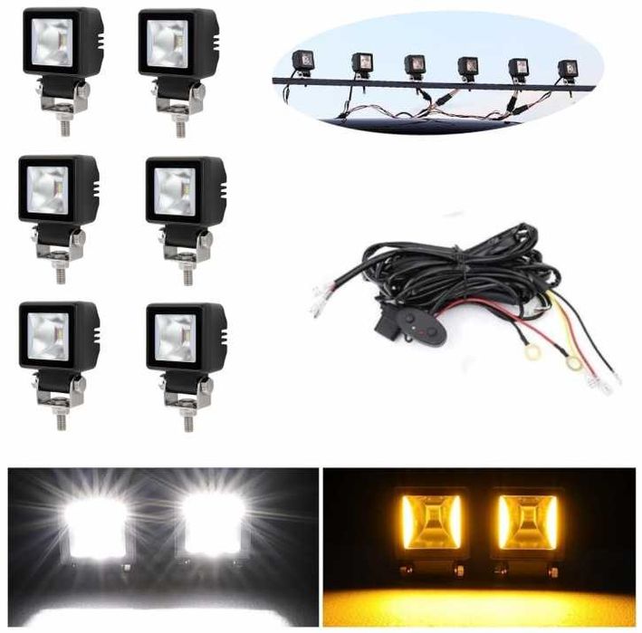 Комплект 6 Броя LED Халогени Фарове за Джип Офроуд Offroad с жълт DRL