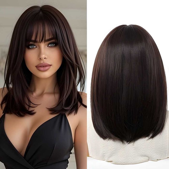 Къса руса и кестенява перука с бретон