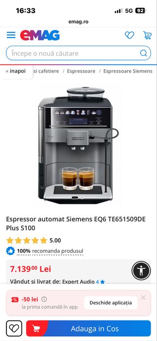 Expressor Cafea Siemes Eq 6Plus S 100 ca nou