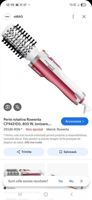 Perie rotativa Rowenta 800W ionizare si CADOU placa indreptat par