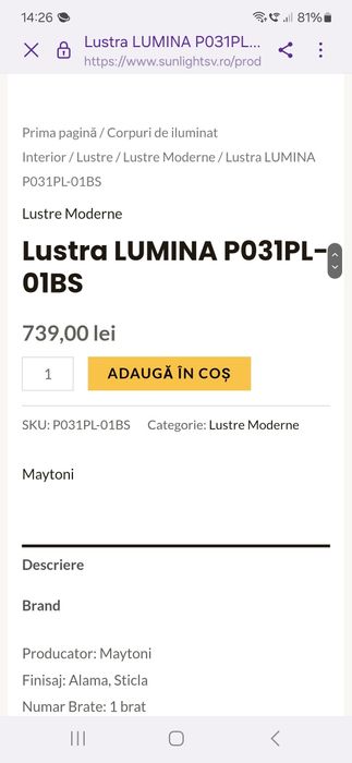 Lustra Maytoni Modern Lumina Brass, 1xE27, 60W