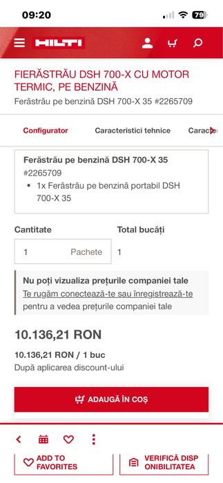 Drujba pe benzina  Hilti DSH 700X-Sigilata
