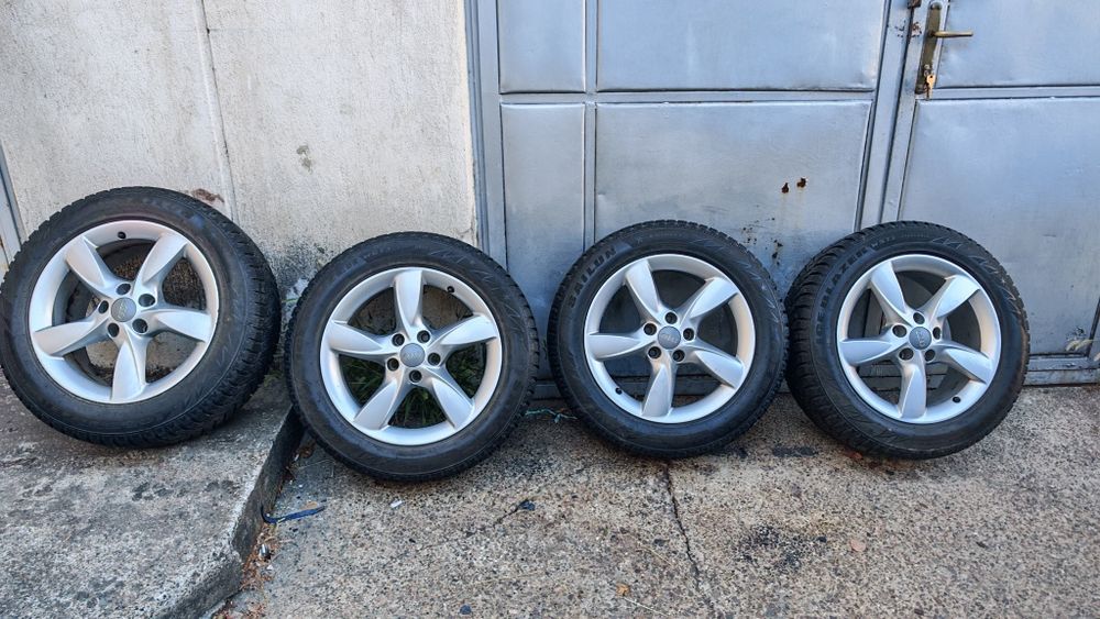 Set roți iarnă originale Audi 5x112 R17 66,5 — Jante ca noi și anvelope de iarnă 225 55 R17 impecabile ca noi (~8.5 mm)  Audi A4 A6 Q5