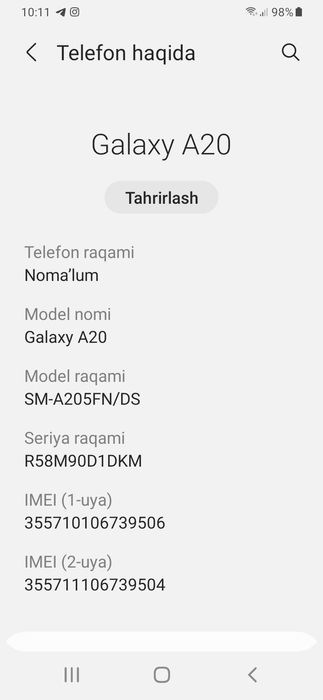 Galaxy a20 ishlashi yaxshi xotira 32