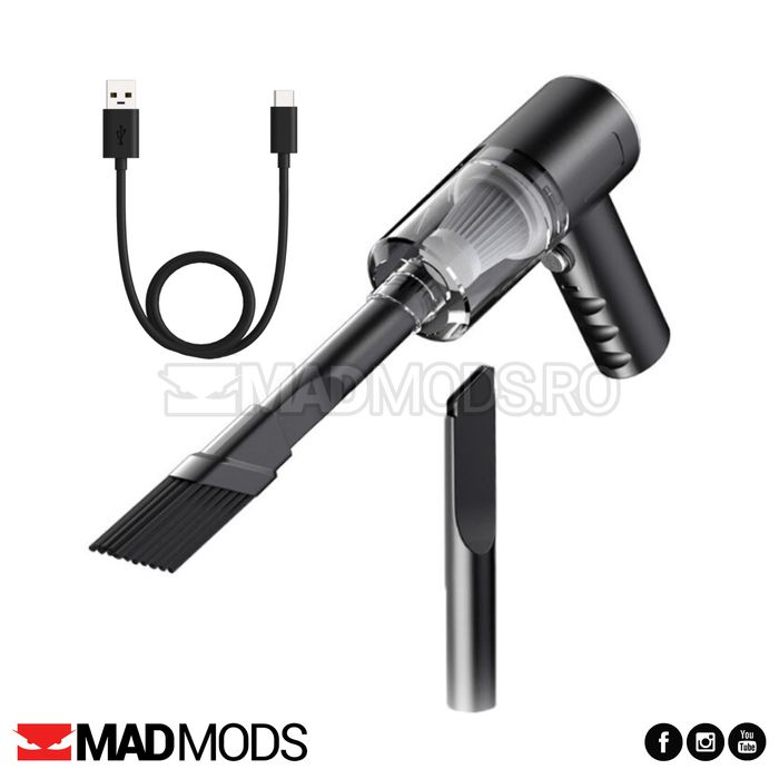 Aspirator auto portabil 2in1, fara fir, cu acumulator incorporat