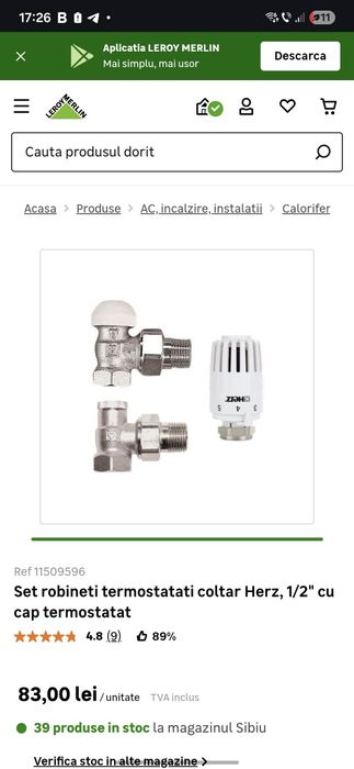 4 seturi robinet colțar cu termostat