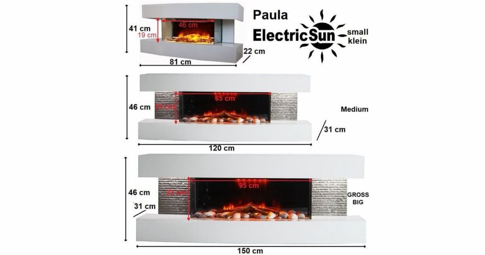 Șemineu electric 3D ElectricSun Paula 120 cm, alb, cu încălzire și sunet