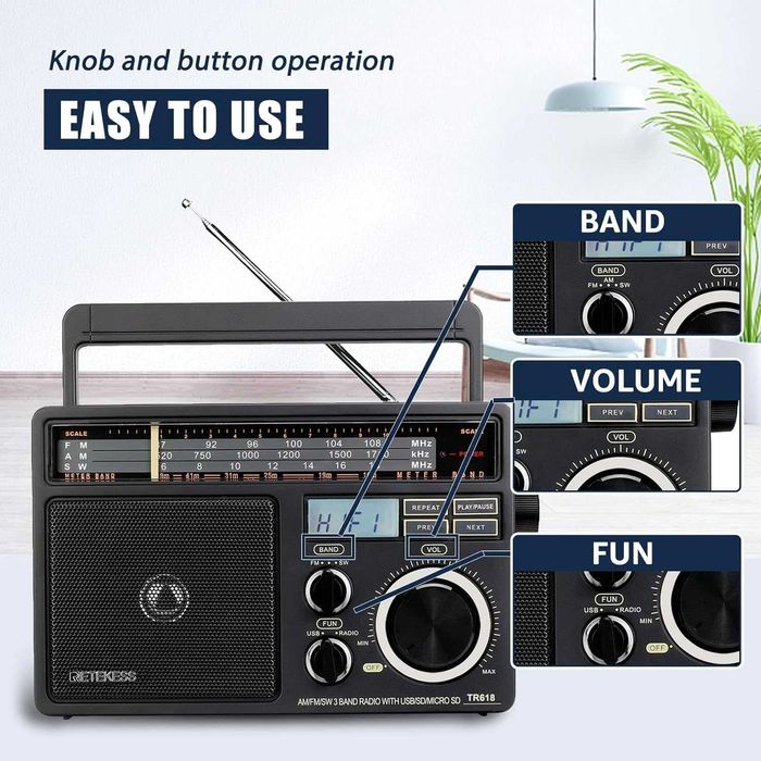 RETEKESS TR618 FM,AM,SW радиоприемник, класически дизайн