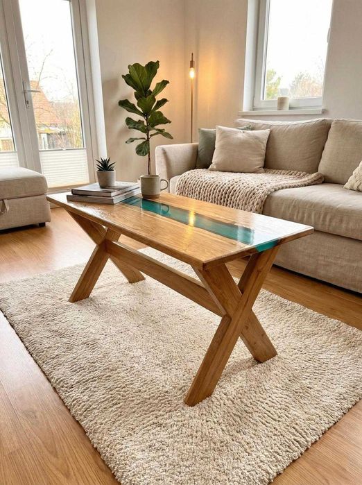 Masa cafea unicata - Rasina si Stejar Masiv "River Table"