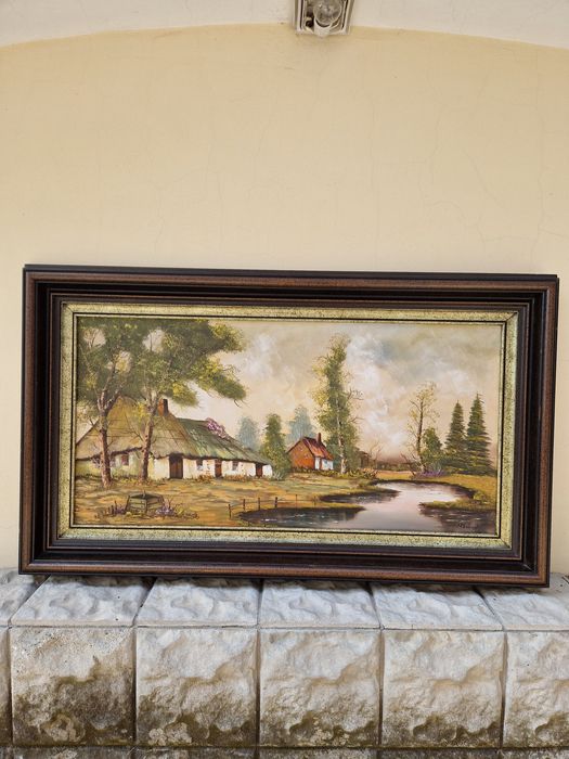 Страхотна голяма антикварна авторска картина