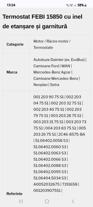 termostat Autobuze Daimler | Camioane Ford | MAN | Mercedes