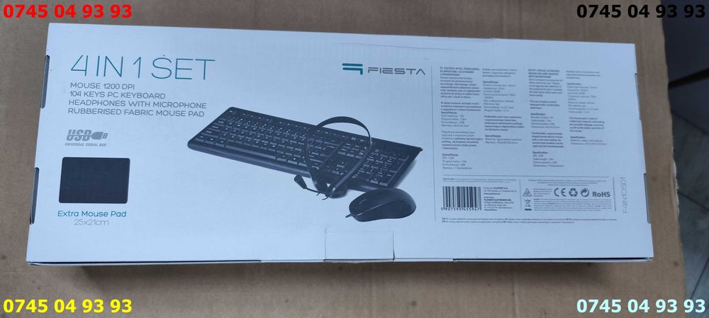 set tastatura mouse casti si pad noi in cutie