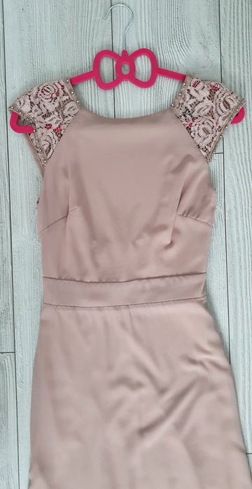 Rochie lunga cu trena roz pudra S