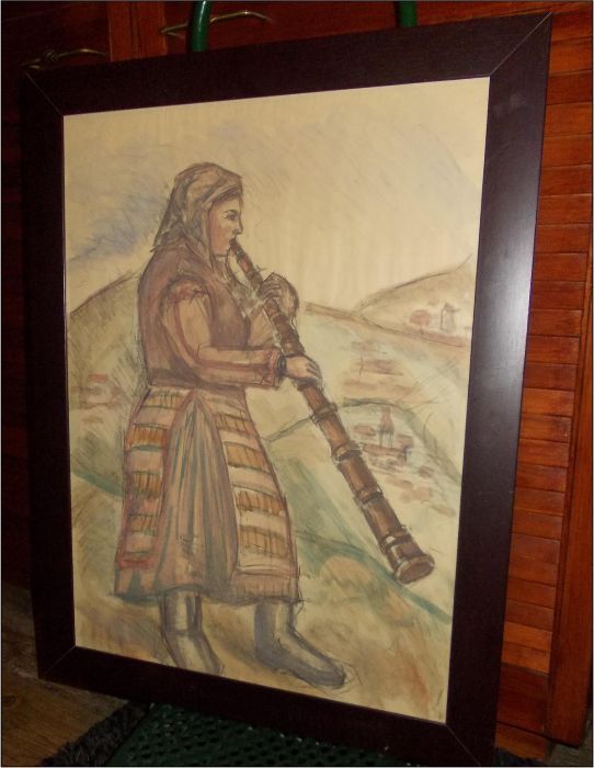 FEMEIE cu tulnic, acuarela si laviu (dimensiuni mari)