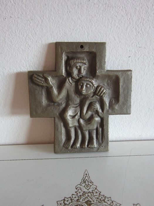 cadou rar bronz masiv Egino Weinert Sf. Benedict protectorul copiilor