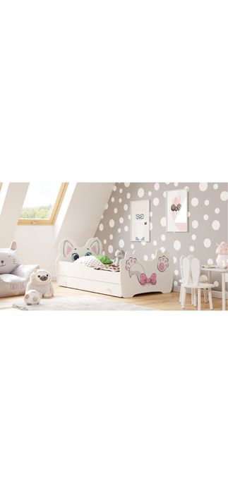 Pat copii Pink Cat un sertar,cadru si saltea inclusa