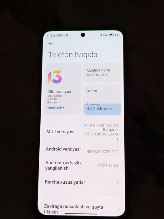 Redmi not 11s 6ga128,108 mp