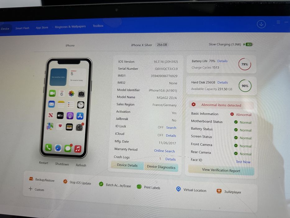 iPhone X, 256GB, Silver - Ecran cu linii verzi / Spate spart