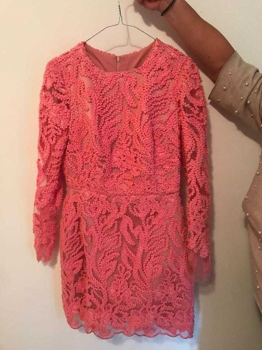 Rochie de Dantela Roz Unicat, marimea 38-40, by Luminita Ungureanu