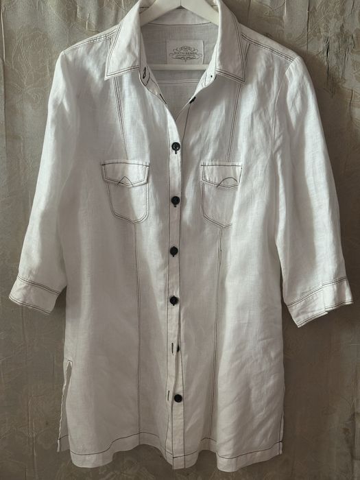 Шикарная блузка - оубашка белый лен 48/50 размер Иьадтя