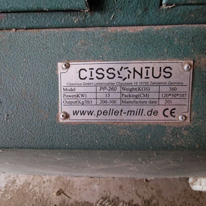 Presă de peleți Cissonius PP-260 – 15 kW – capacitate 200–300 kg/oră