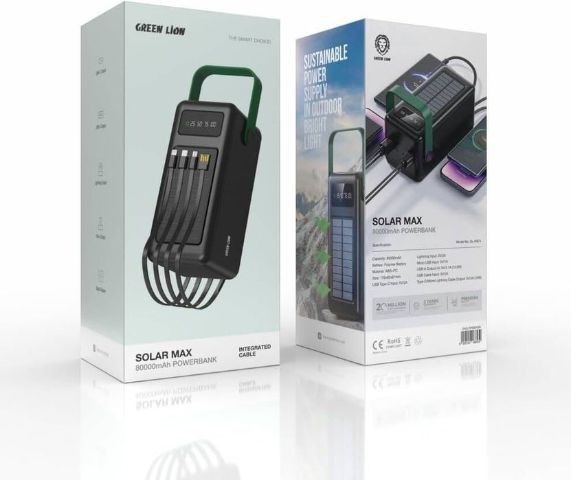 Power bank 80000mah внешний аккумулятор с солнечной панелью