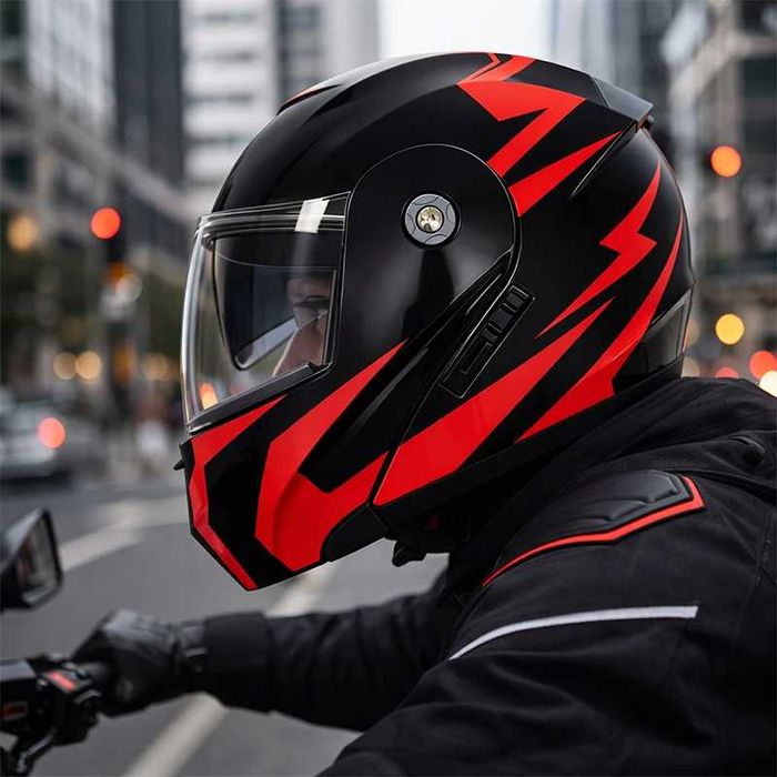 Casca Moto/Scuter/ATV Flip-Up, viziera dubla, Negru cu Rosu, L 59-60cm