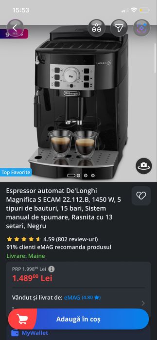 Espressor cafea De’Longhi Magnifica S ( sigilat)