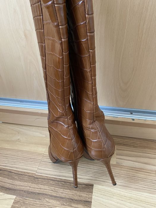 Cizme piele naturala, maro croco, marimea 37