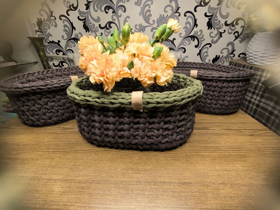 Вязаная корзина трикотажная пряжа