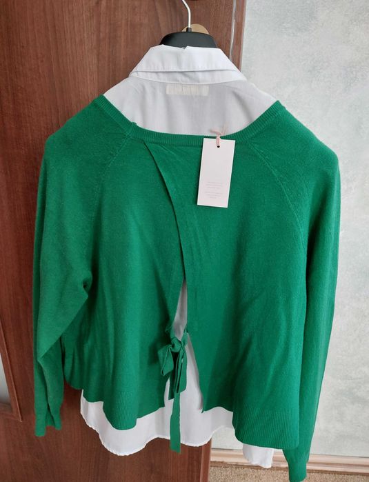 Camasa fara maneci si bluza/cardigan verde