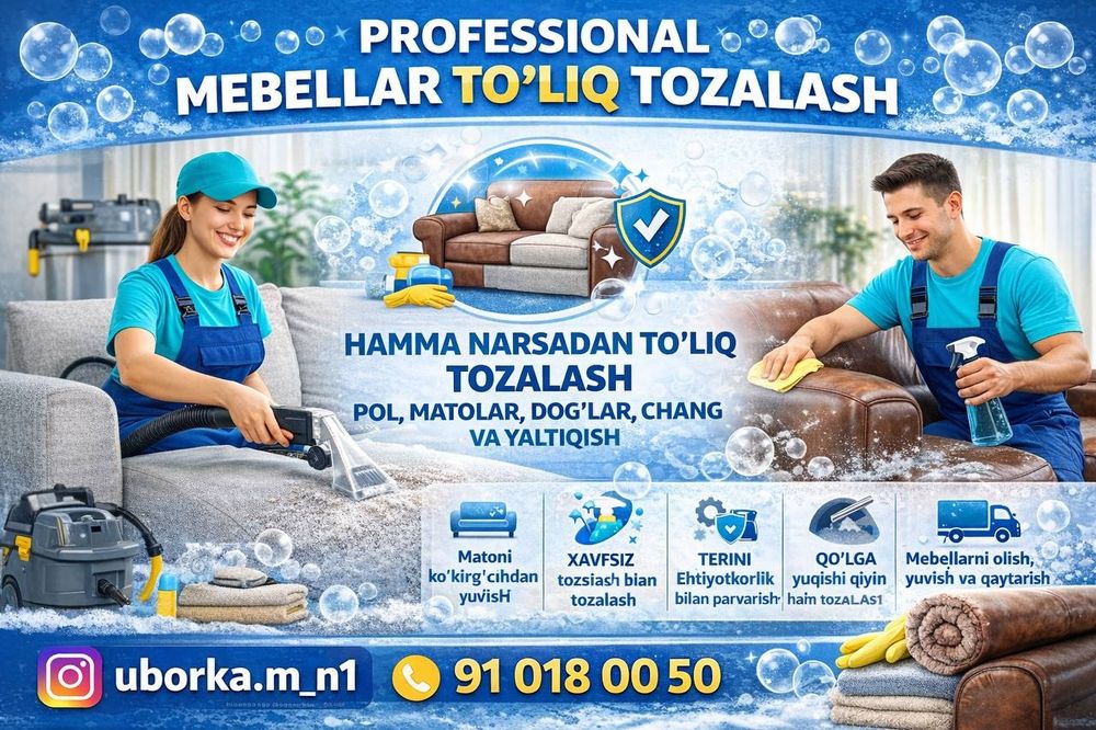 Uy va ofis tozalash xizmati Генеральная и текущая уборка квартир и дом