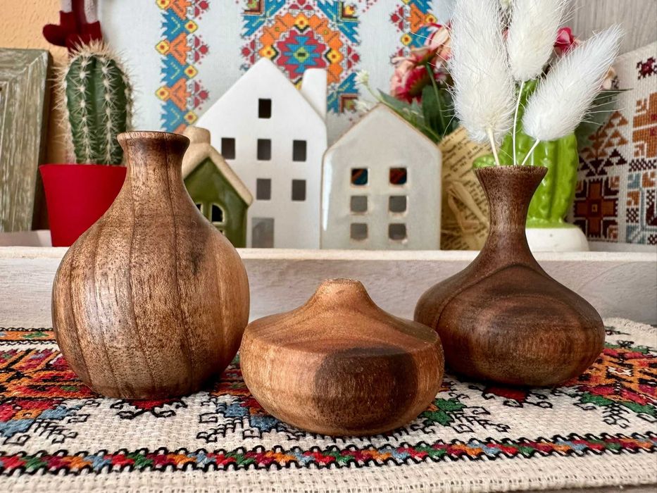 Мини дървени вазички – ръчна изработка - магнит, стойка, сет