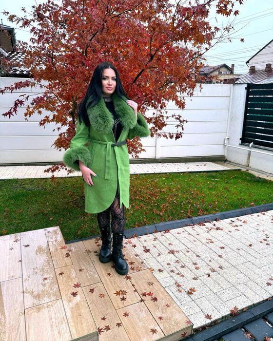 Vand palton din lana de Alpaca cu vulpe naturala