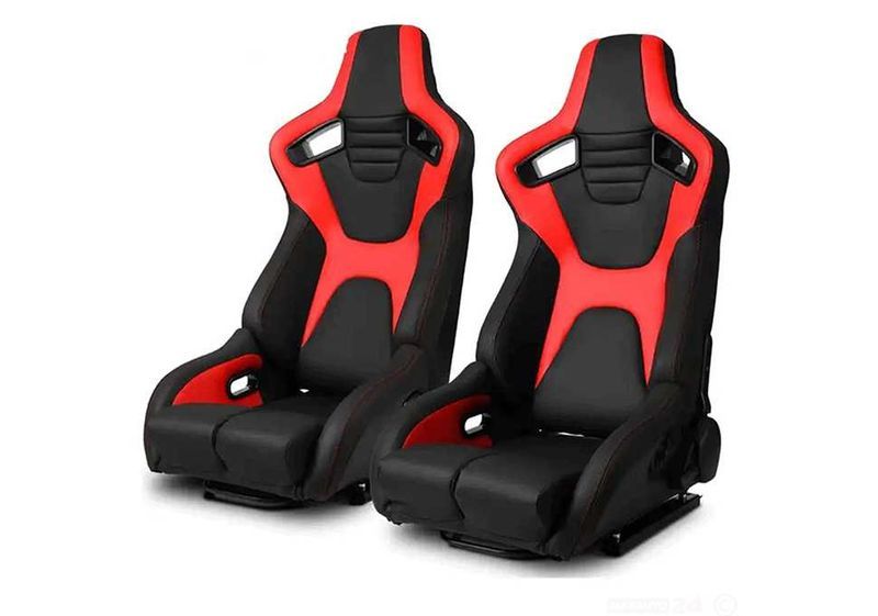 Спортни седалки за автомобил, еко кожа, черни/червени