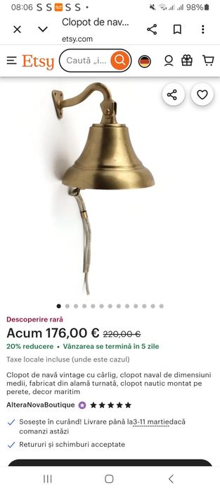 Clopot   naval  din alamă  solidă