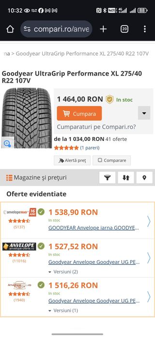 275/40R22  Goodyear 7,2-6,7mm stare foarte buna