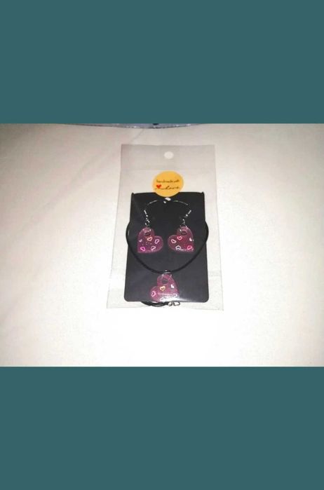 Set Colier + Cercei Love Glitter Hart, handmade, fashion, modele unice