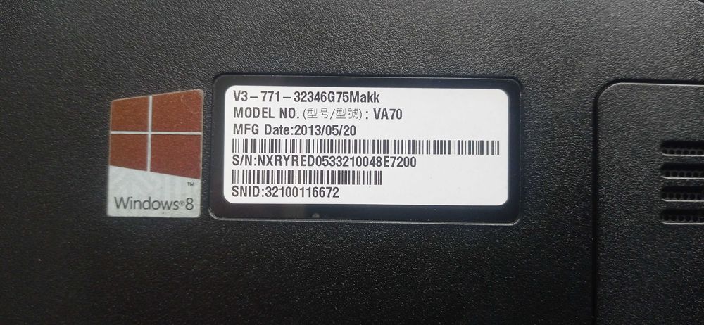 Laptop 17,3" Acer Aspire V3-771, i5-2520M, 8 GB RAM, SSD+HDD