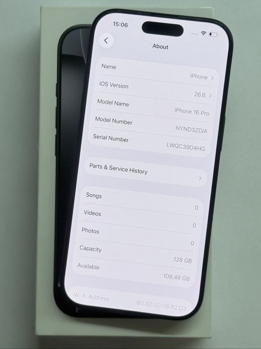 iPhone 16 Pro Black 100% battery