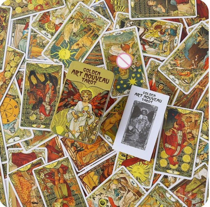 Золотое Таро Арт-Нуво (Golden Art Nouveau Tarot) в жестяном боксе 6*10