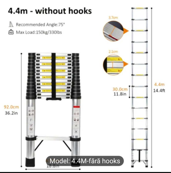 Scară telescopică 6.4m/4.4M, scară din oțel inoxidabil