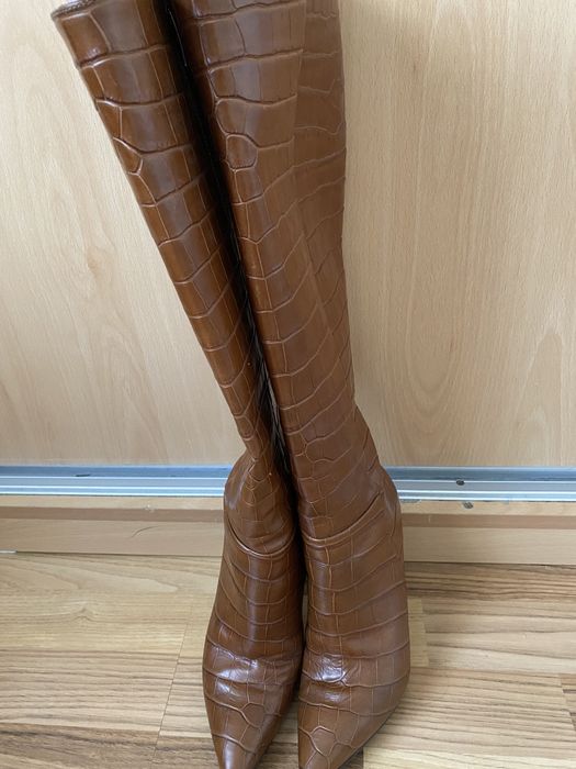 Cizme piele naturala, maro croco, marimea 37