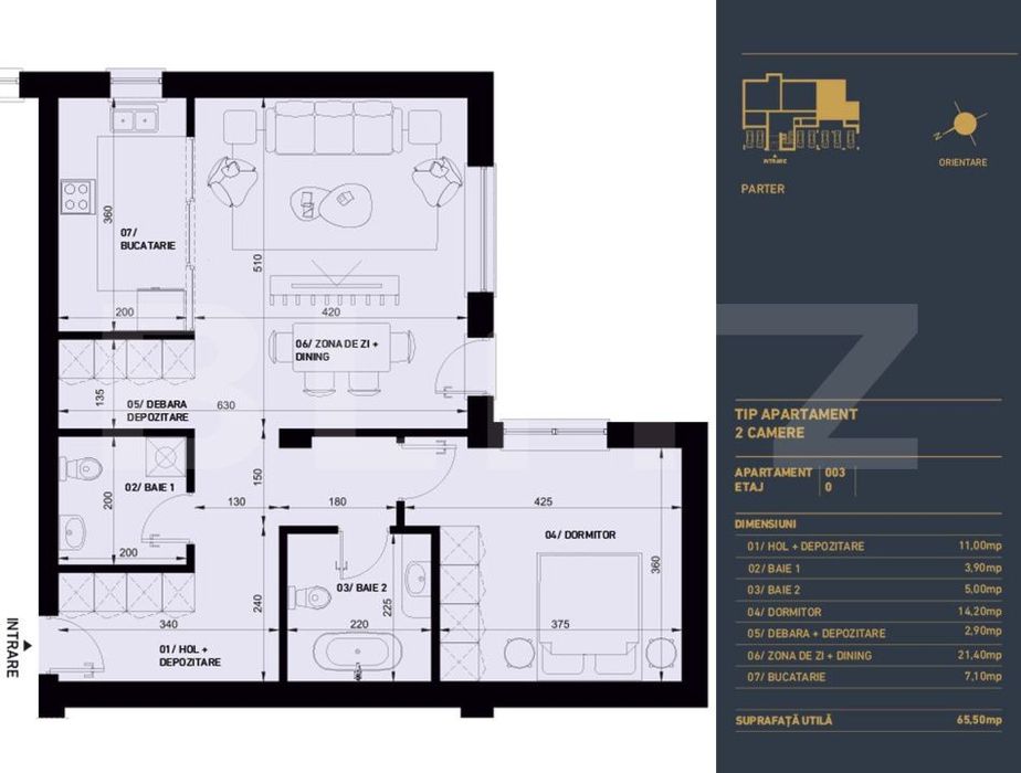 Apartament cu 2 camere, 2 bai si gradina, 65.5 mp - Complex Rezidentia