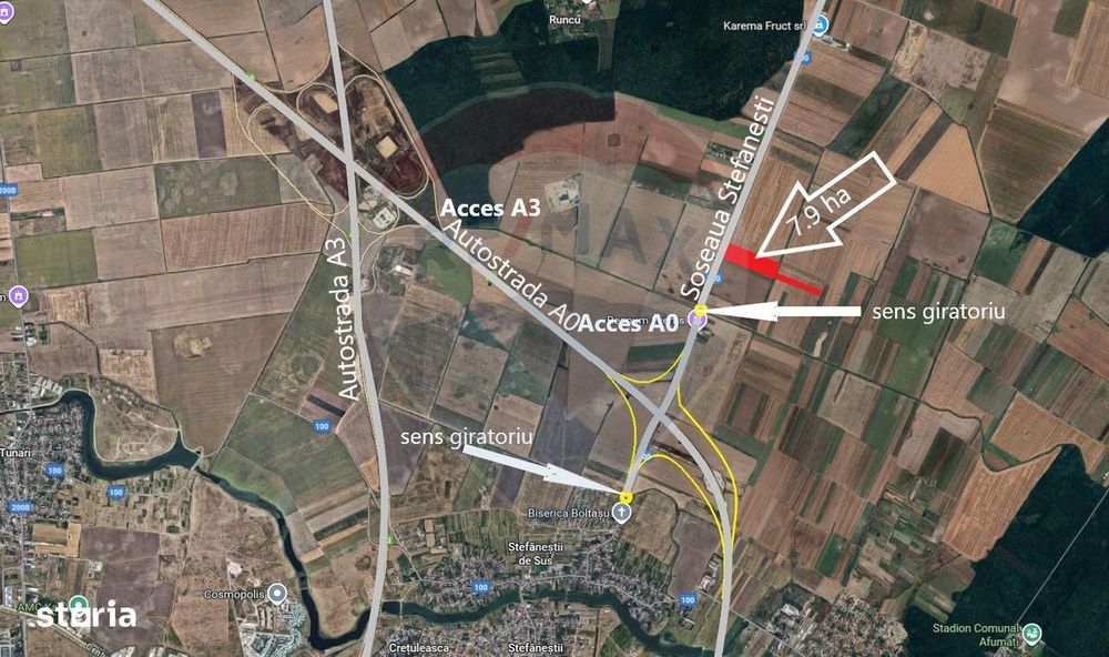 Teren industrial 7.9 ha, Afumati, deschidere 120m, Soseaua Stefanesti